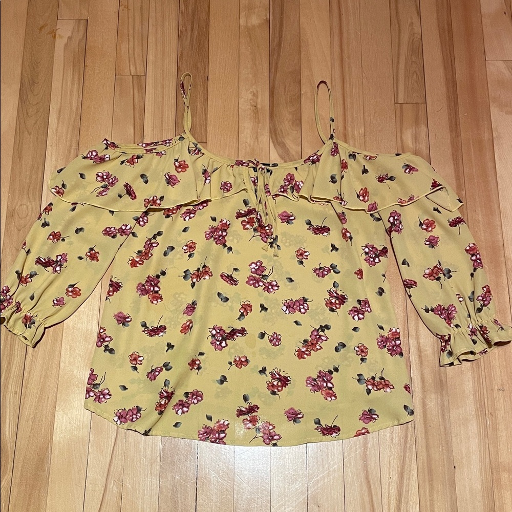 Eclipse Yellow Top with Pink Floral Accents